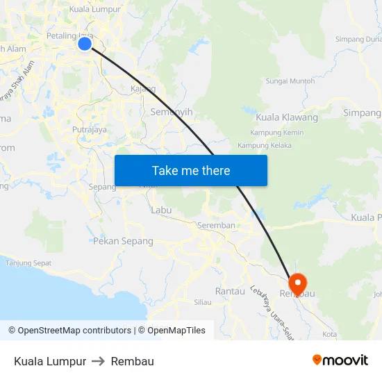 Kuala Lumpur to Rembau map