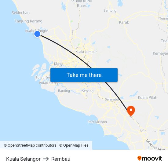 Kuala Selangor to Rembau map