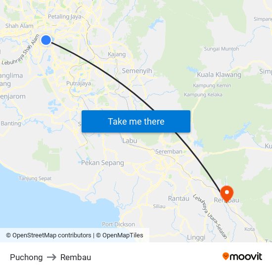 Puchong to Rembau map