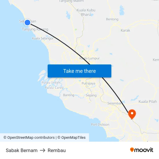 Sabak Bernam to Rembau map