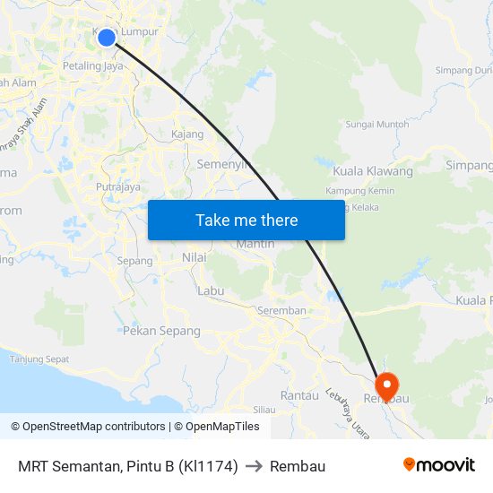 MRT Semantan, Pintu B (Kl1174) to Rembau map