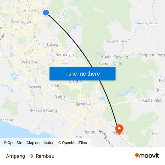 Ampang to Rembau map