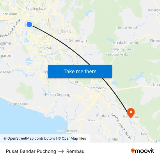 Pusat Bandar Puchong to Rembau map
