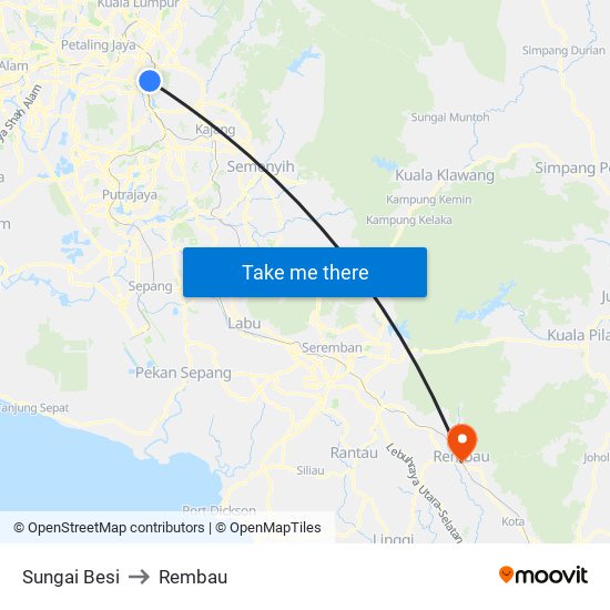 Sungai Besi to Rembau map