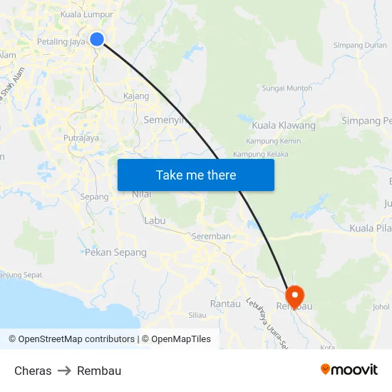 Cheras to Rembau map
