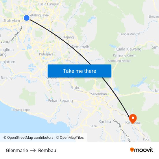 Glenmarie to Rembau map