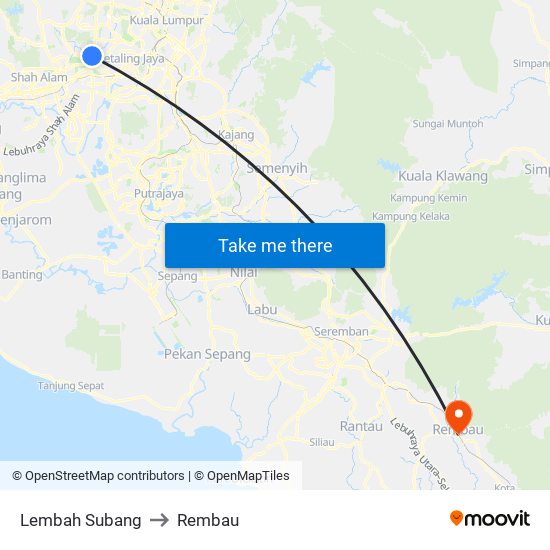 Lembah Subang to Rembau map