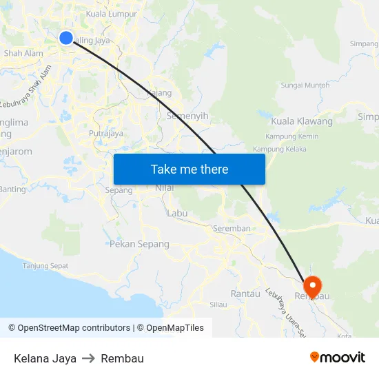 Kelana Jaya to Rembau map