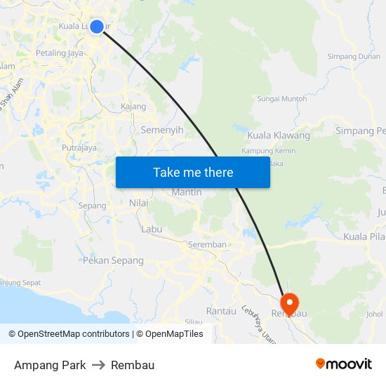 Ampang Park to Rembau map