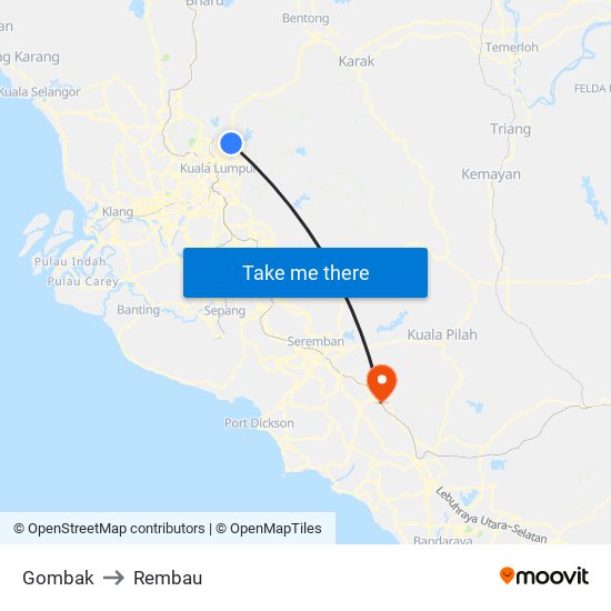 Gombak to Rembau map