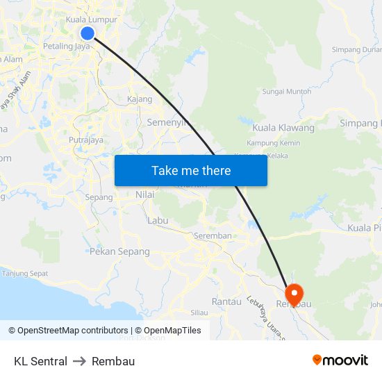 KL Sentral to Rembau map