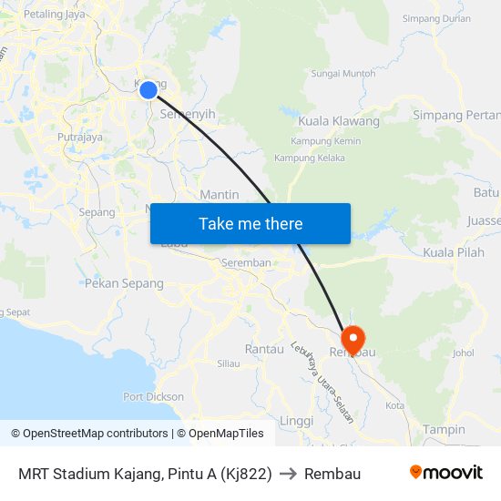 MRT Stadium Kajang, Pintu A (Kj822) to Rembau map