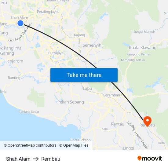 Shah Alam to Rembau map