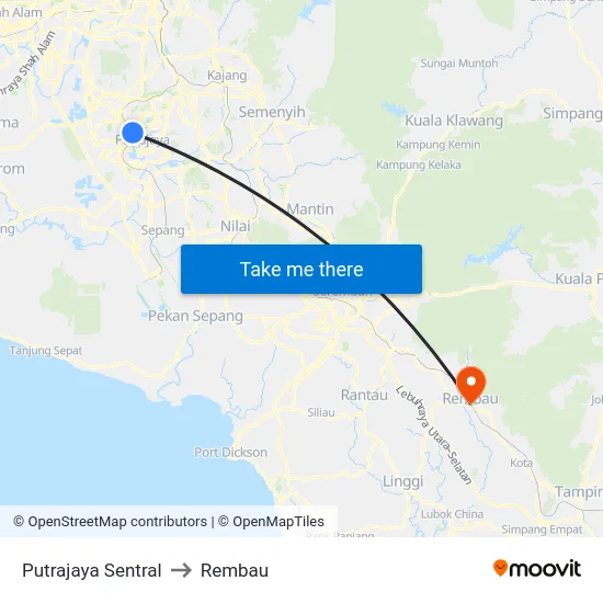 Putrajaya Sentral to Rembau map