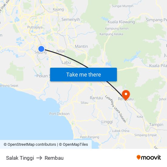 Salak Tinggi to Rembau map