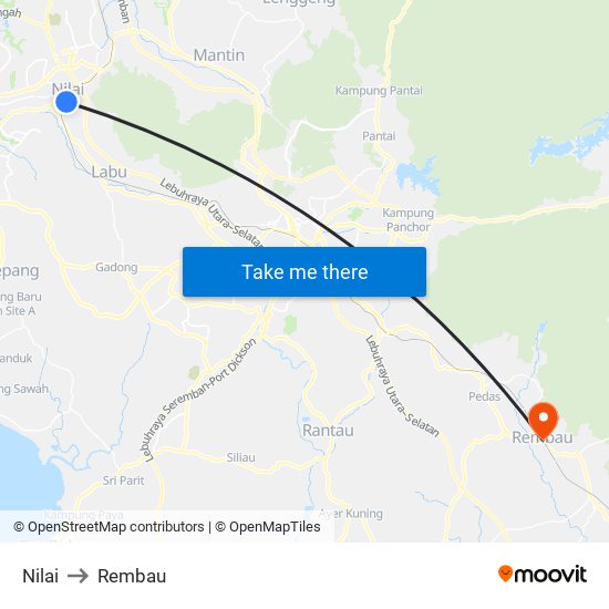 Nilai to Rembau map
