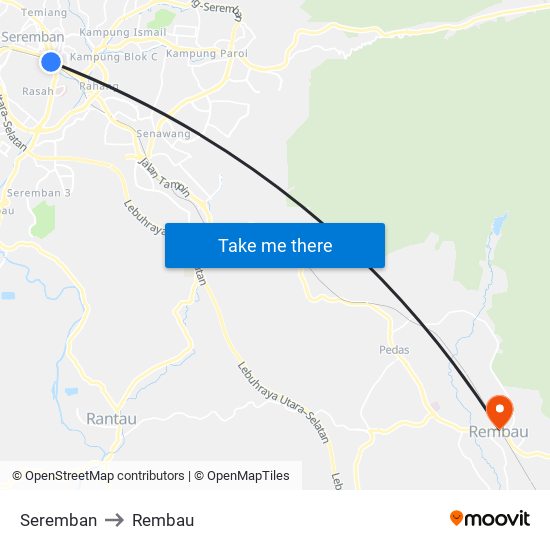 Seremban to Rembau map