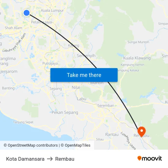 Kota Damansara to Rembau map