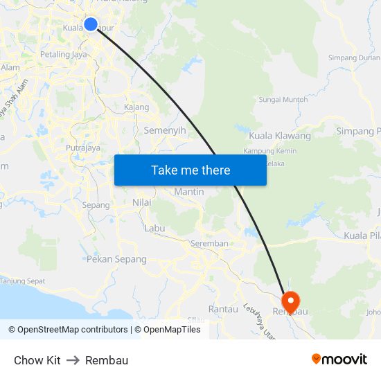 Chow Kit to Rembau map