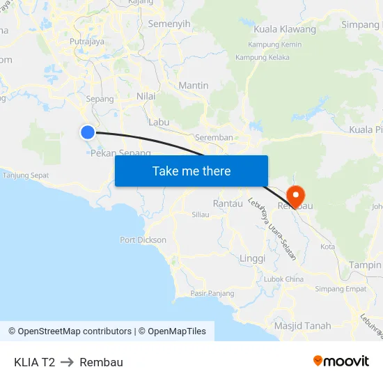 KLIA T2 to Rembau map