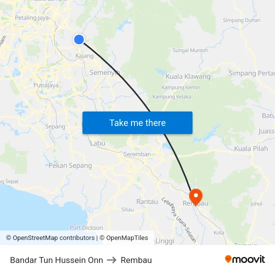 Bandar Tun Hussein Onn to Rembau map