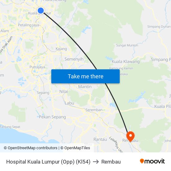 Hospital Kuala Lumpur (Opp) (Kl54) to Rembau map