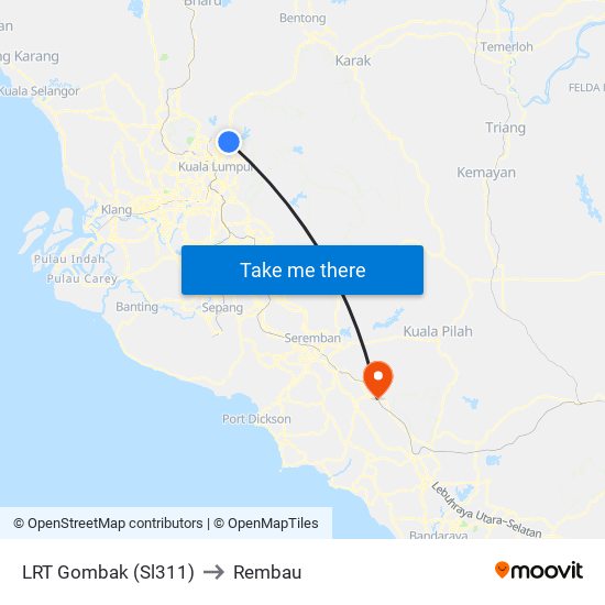 LRT Gombak (Sl311) to Rembau map