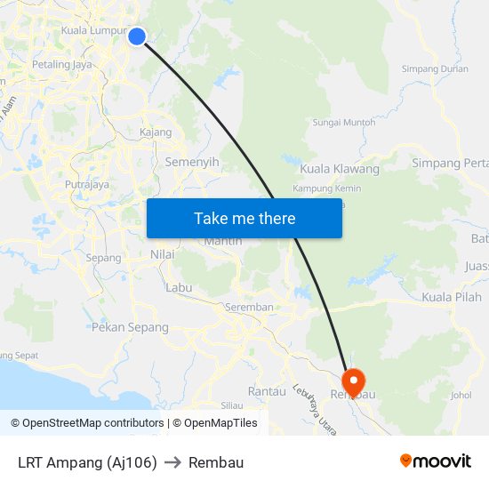 LRT Ampang (Aj106) to Rembau map