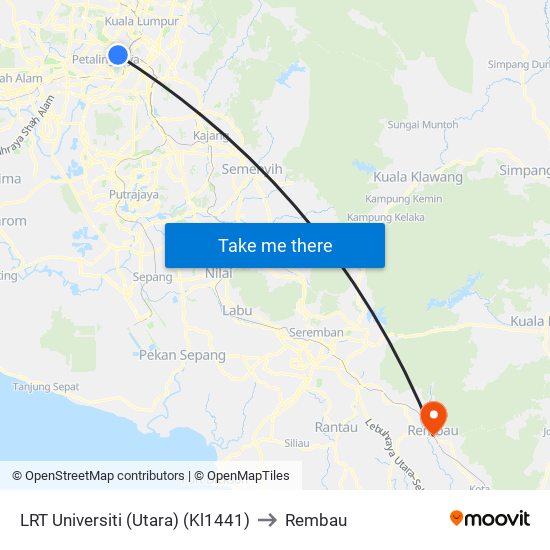 LRT Universiti (Utara) (Kl1441) to Rembau map