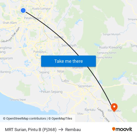 MRT Surian, Pintu B (Pj368) to Rembau map