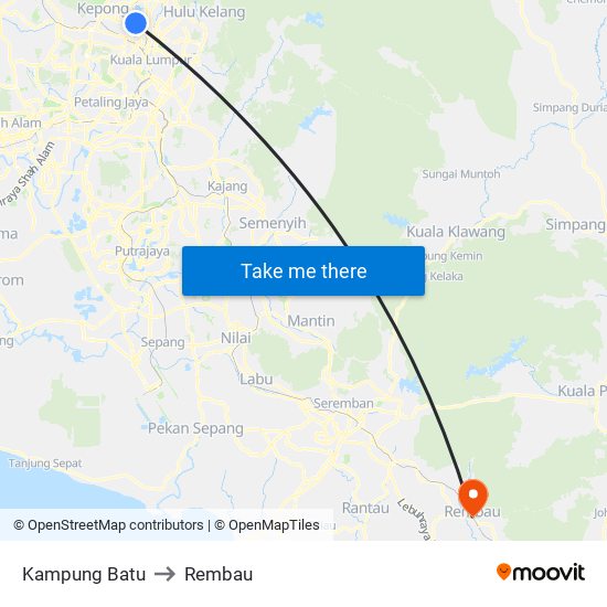 Kampung Batu to Rembau map
