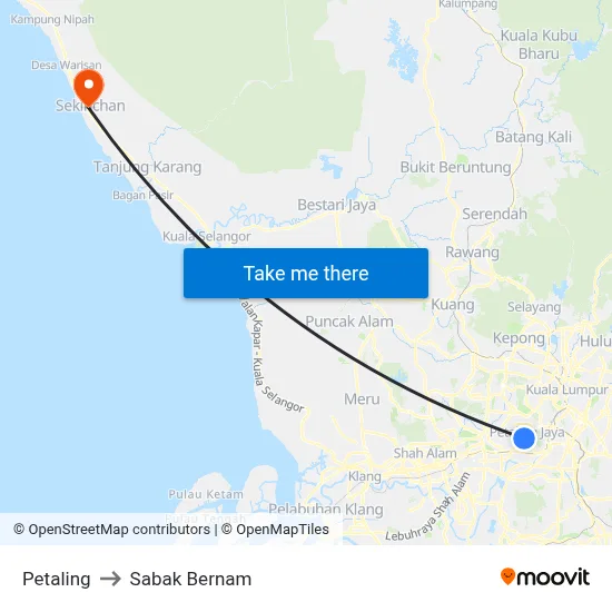 Petaling to Sabak Bernam map