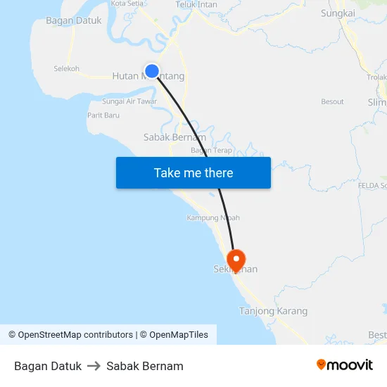 Bagan Datuk to Sabak Bernam map
