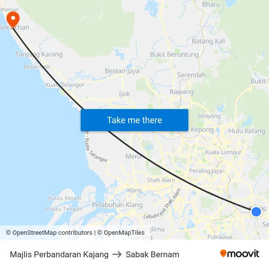 Majlis Perbandaran Kajang to Sabak Bernam map