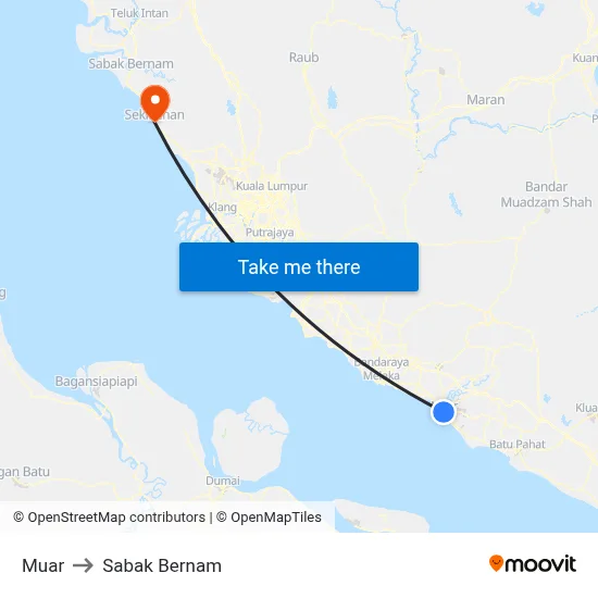 Muar to Sabak Bernam map