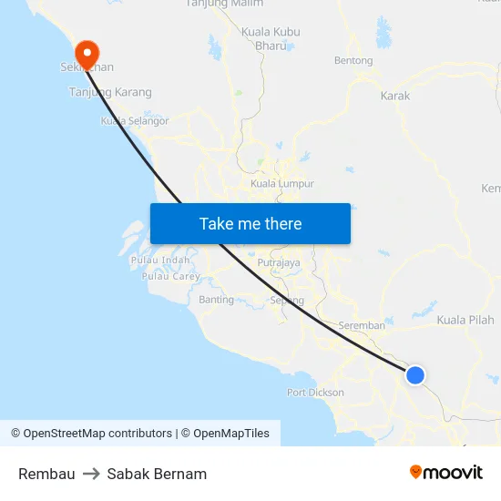 Rembau to Sabak Bernam map