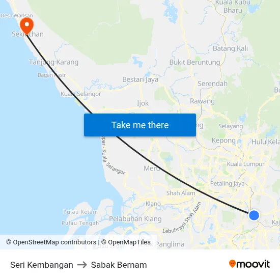 Seri Kembangan to Sabak Bernam map