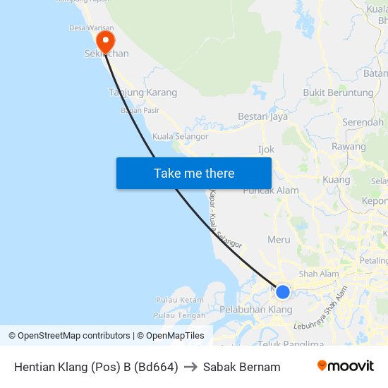 Hentian Klang (Pos) B (Bd664) to Sabak Bernam map