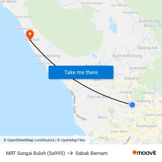 MRT Sungai Buloh (Sa995) to Sabak Bernam map