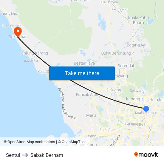 Sentul to Sabak Bernam map