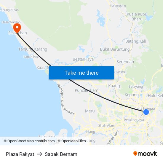 Plaza Rakyat to Sabak Bernam map
