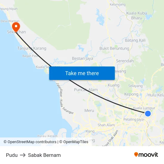Pudu to Sabak Bernam map
