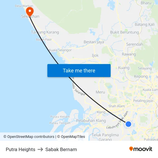 Putra Heights to Sabak Bernam map