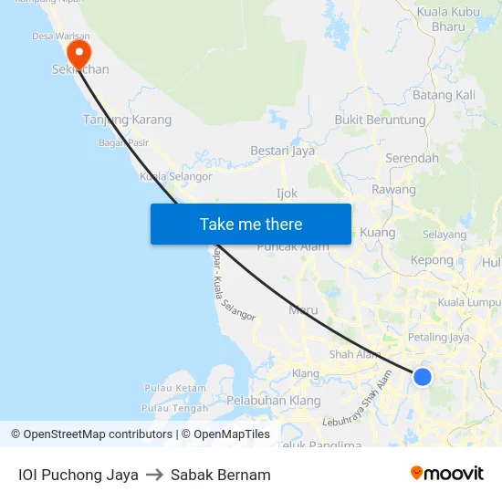 IOI Puchong Jaya to Sabak Bernam map