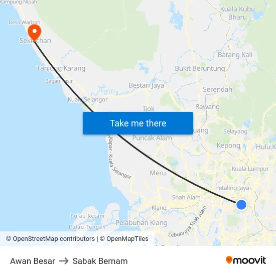 Awan Besar to Sabak Bernam map