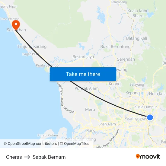 Cheras to Sabak Bernam map