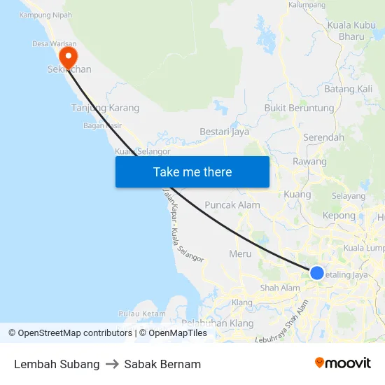Lembah Subang to Sabak Bernam map