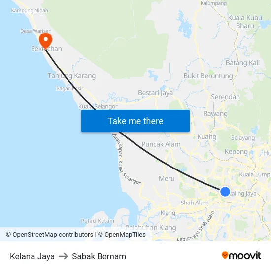 Kelana Jaya to Sabak Bernam map