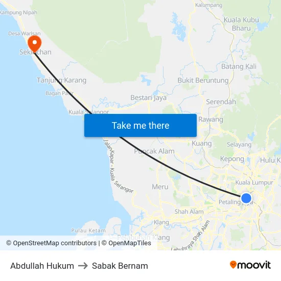 Abdullah Hukum to Sabak Bernam map