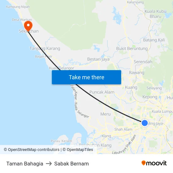 Taman Bahagia to Sabak Bernam map